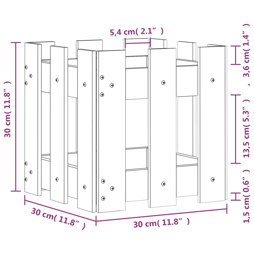 Garden Planter with Fence Design 30x30x30 cm Solid Wood Douglas