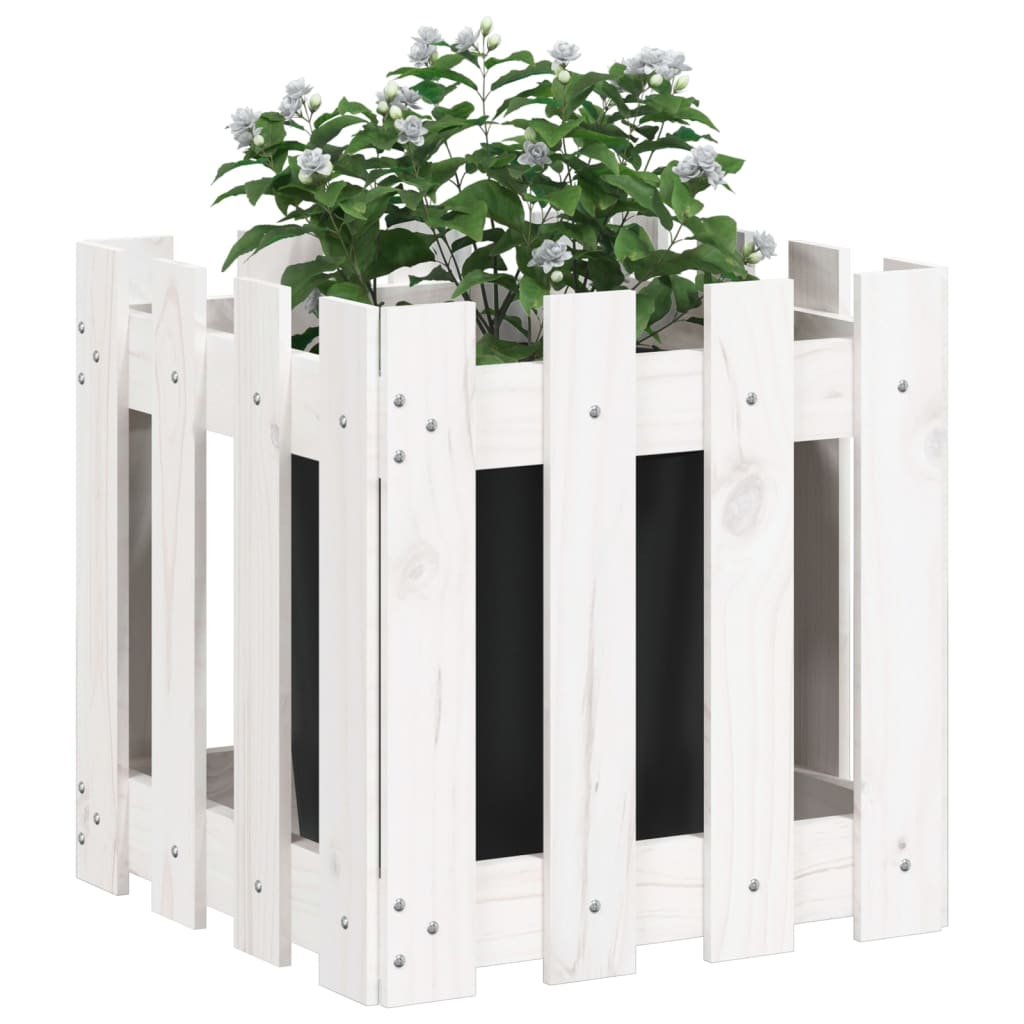 Garden Planter with Fence Design White 40x40x40 cm Solid Wood Pine