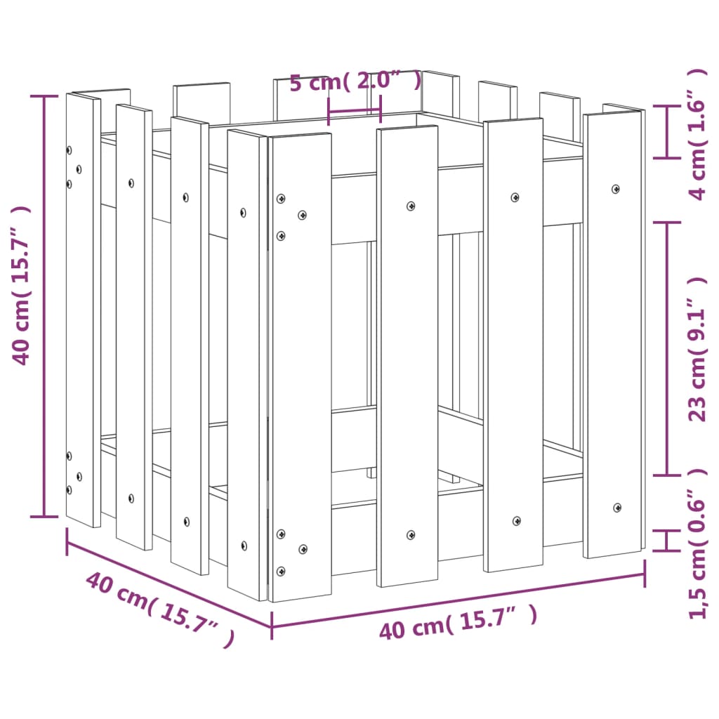 Garden Planter with Fence Design White 40x40x40 cm Solid Wood Pine