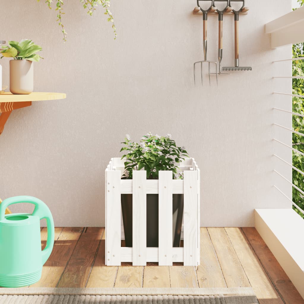 Garden Planter with Fence Design White 40x40x40 cm Solid Wood Pine