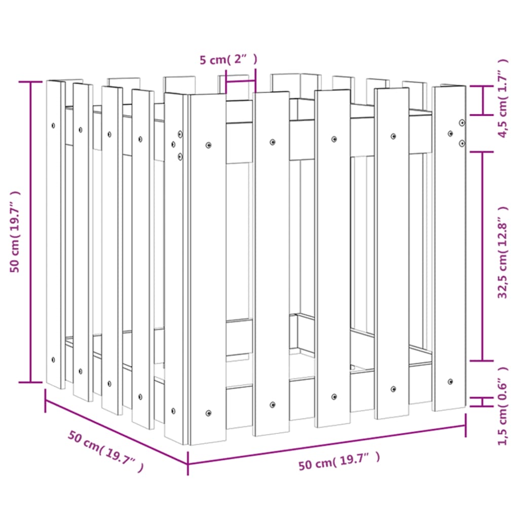 Garden Planter with Fence Design 50x50x50 cm Solid Wood Douglas