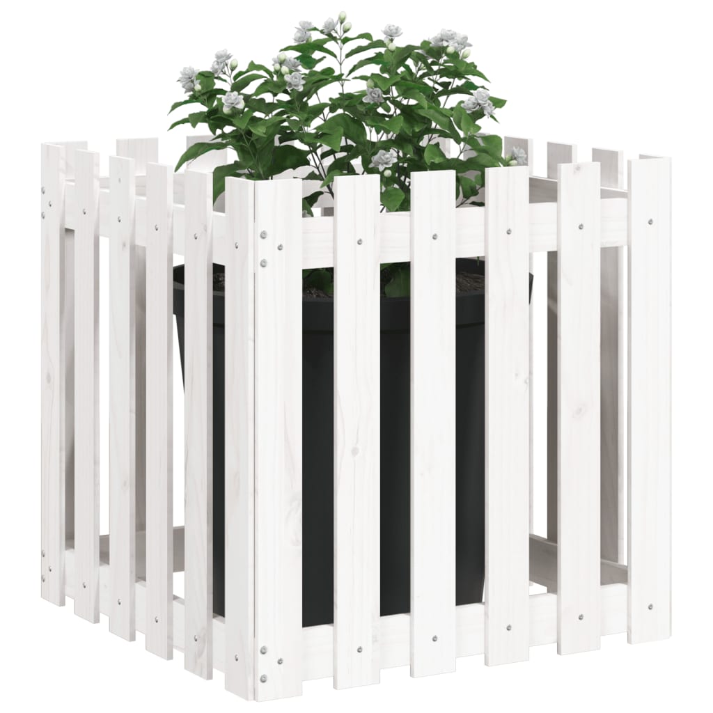 Garden Planter with Fence Design White 60x60x60 cm Solid Wood Pine