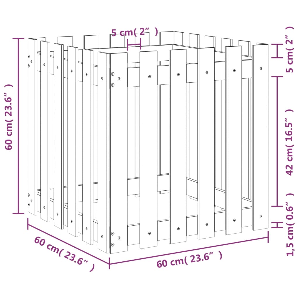 Garden Planter with Fence Design White 60x60x60 cm Solid Wood Pine