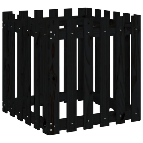 Garden Planter with Fence Design Black 60x60x60 cm Solid Wood Pine