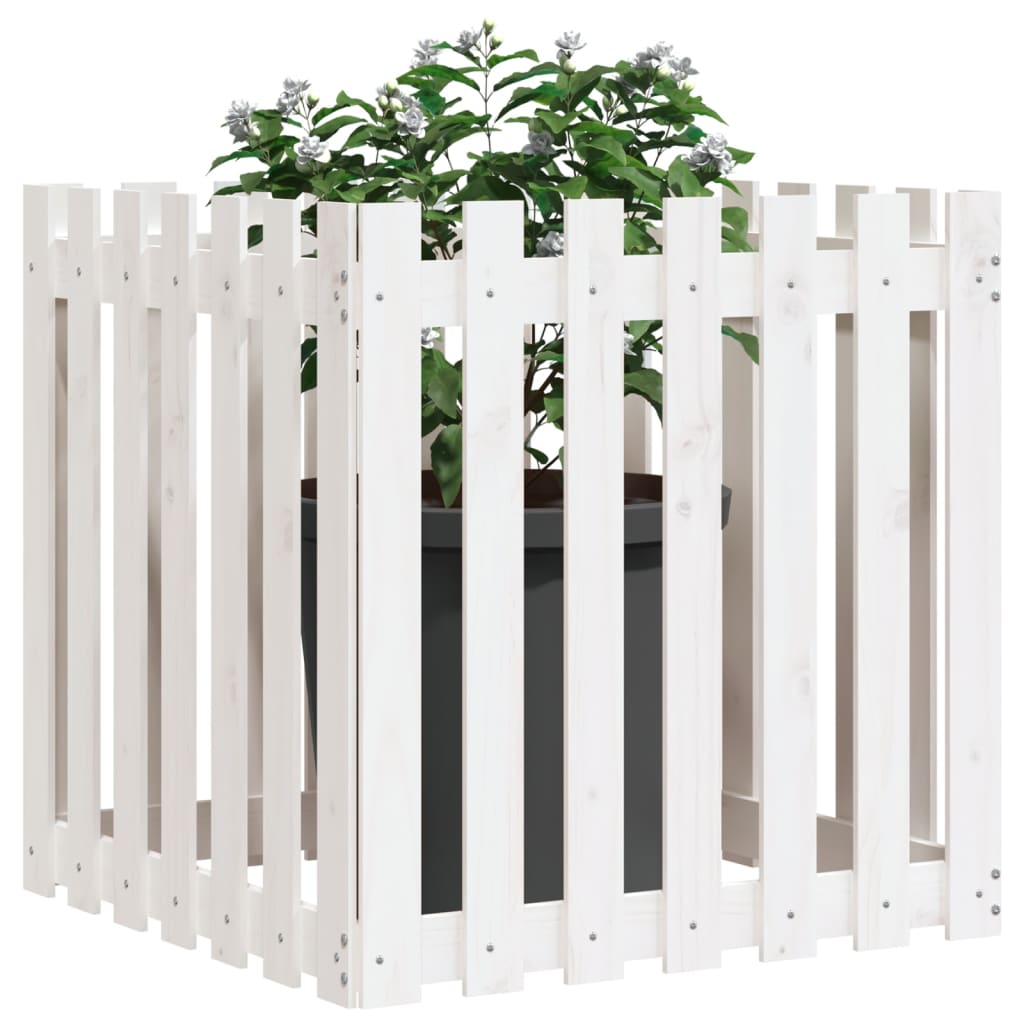 Garden Planter with Fence Design White 70x70x70 cm Solid Wood Pine