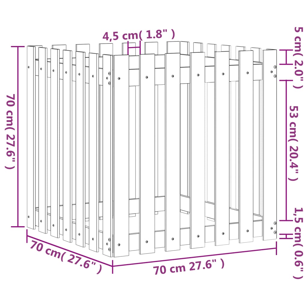 Garden Planter with Fence Design White 70x70x70 cm Solid Wood Pine