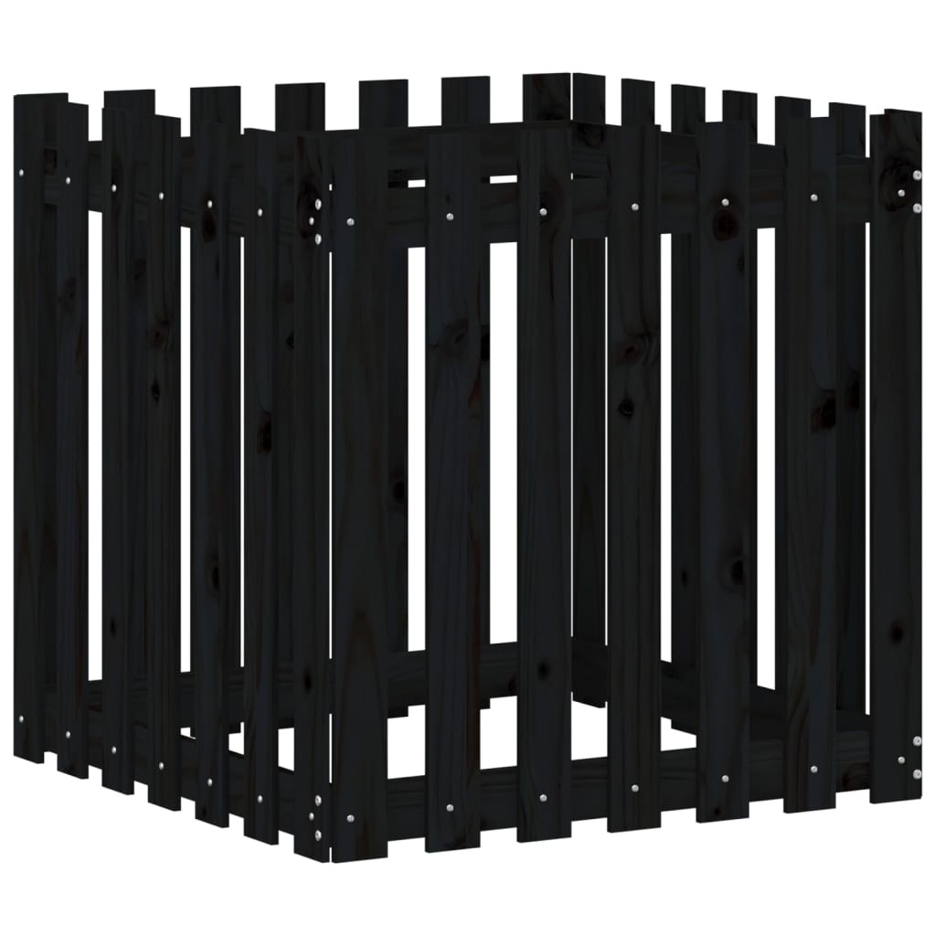 Garden Planter with Fence Design Black 70x70x70 cm Solid Wood Pine