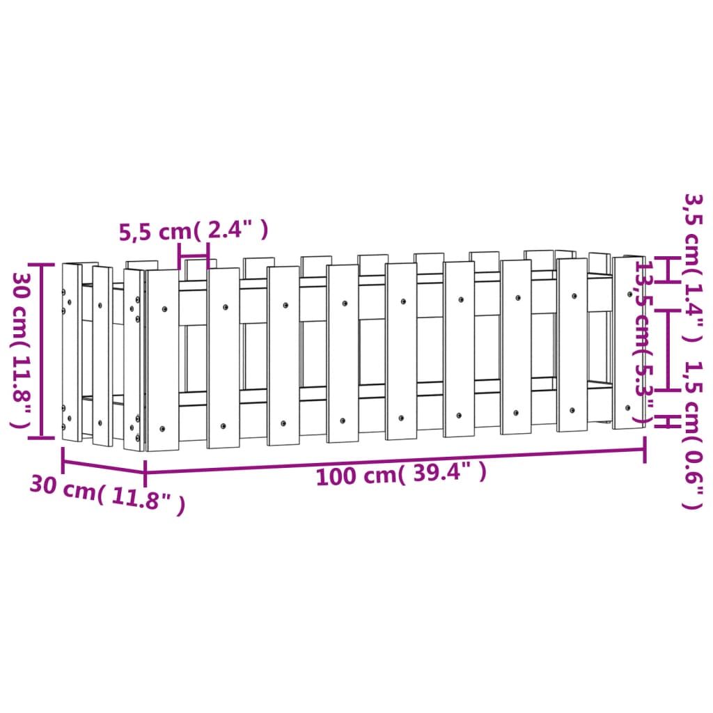 Garden Raised Bed with Fence Design Black 100x30x30 cm Solid Wood Pine