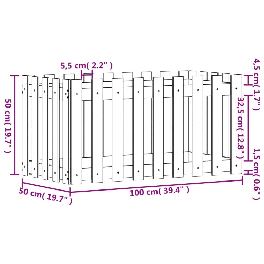 Garden Raised Bed with Fence Design 100x50x50 cm Solid Wood Pine