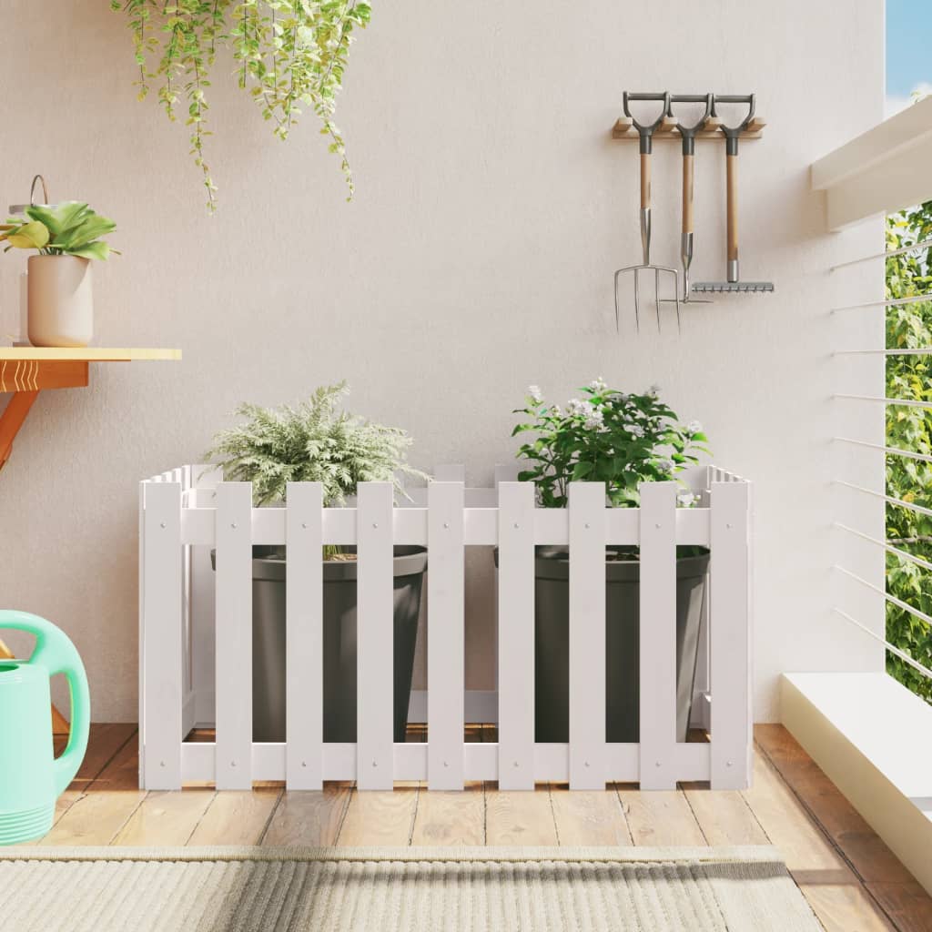 Garden Raised Bed with Fence Design White 100x50x50 cm Solid Wood Pine