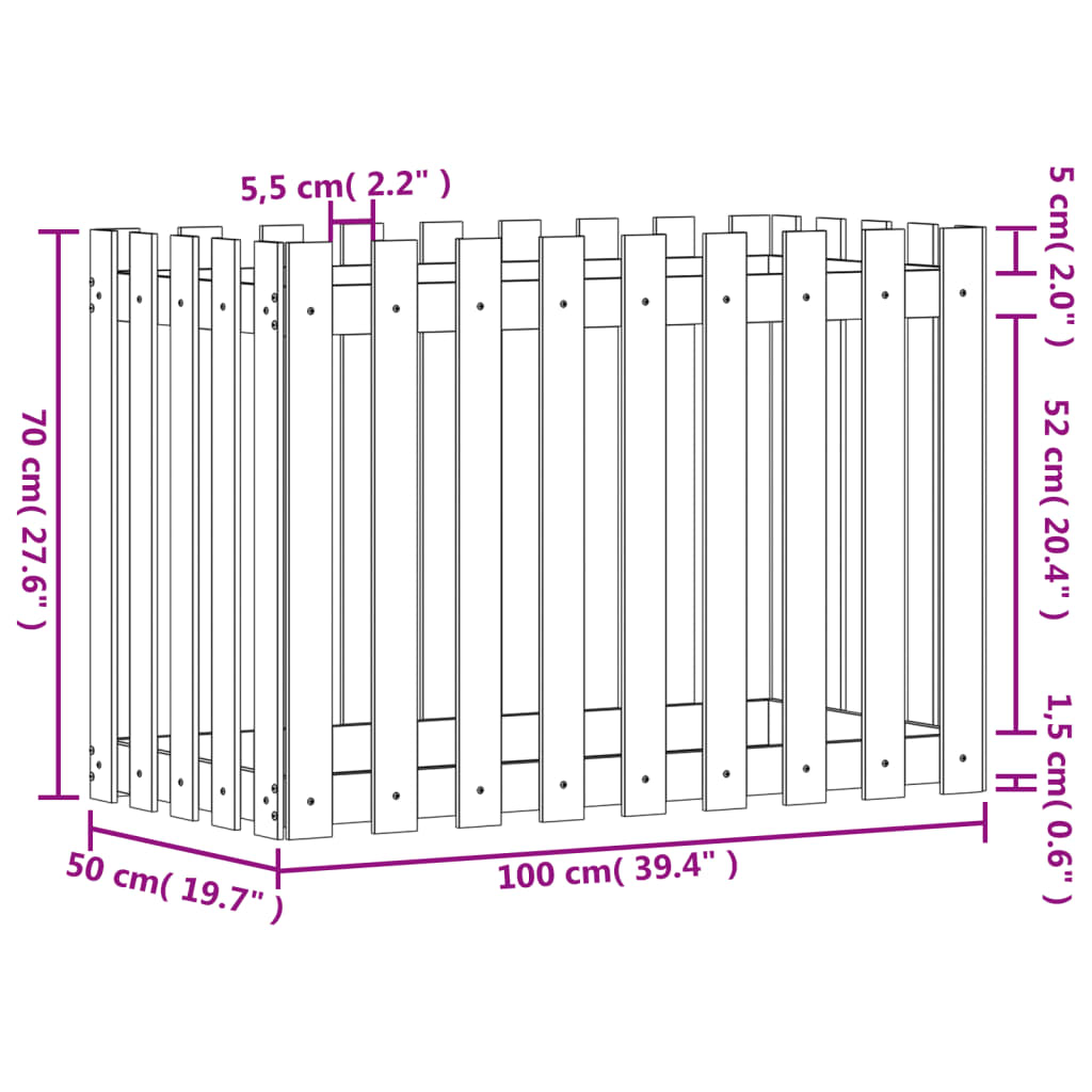 Garden Raised Bed with Fence Design White 100x50x70 cm Solid Wood Pine