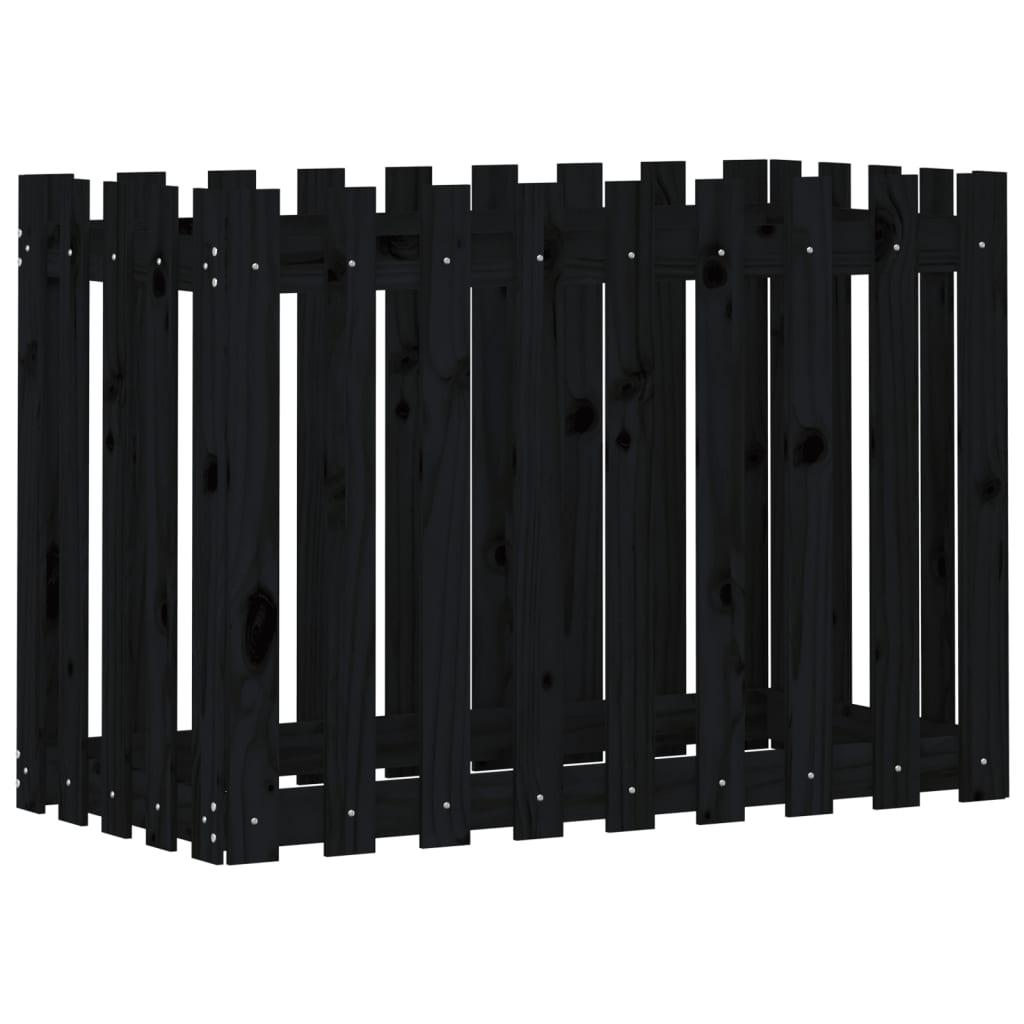 Garden Raised Bed with Fence Design Black 100x50x70 cm Solid Wood Pine