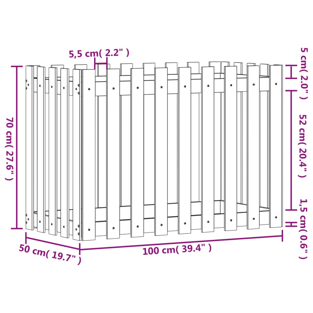 Garden Raised Bed with Fence Design Black 100x50x70 cm Solid Wood Pine