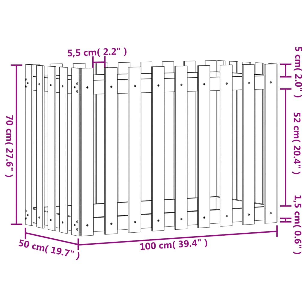 Garden Raised Bed with Fence Design 100x50x70 cm Impregnated Wood Pine