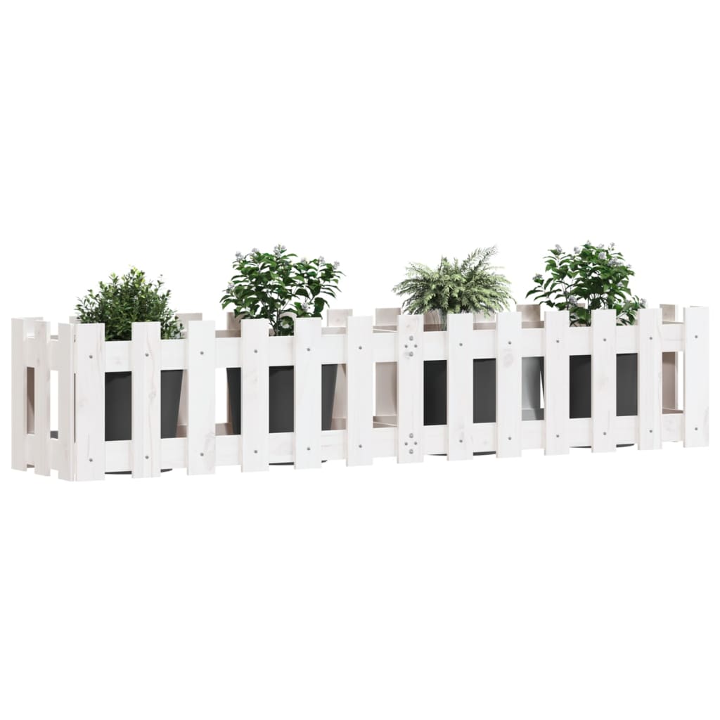 Garden Raised Bed with Fence Design White 150x30x30 cm Solid Wood Pine