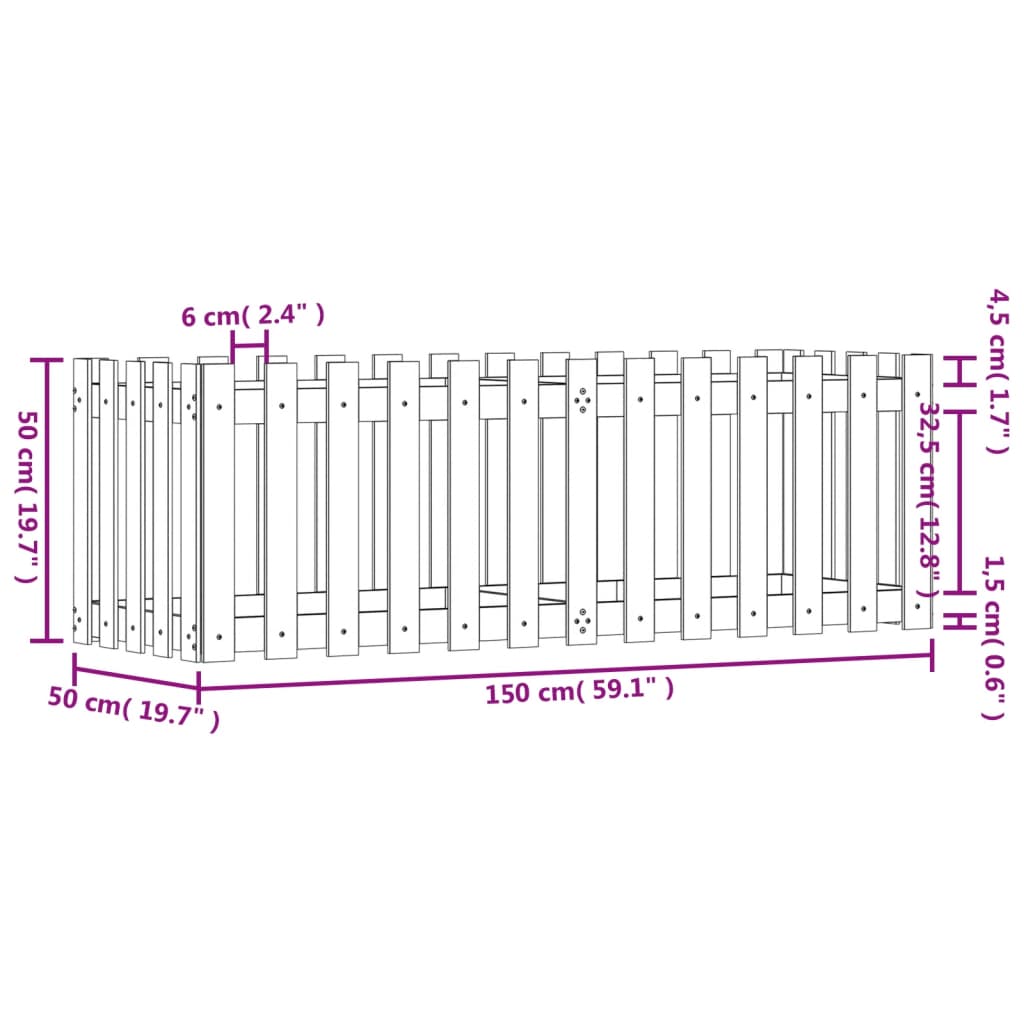 Garden Raised Bed with Fence Design 150x50x50 cm Solid Wood Douglas