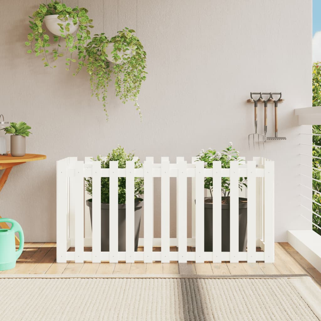 Garden Raised Bed with Fence Design White 150x50x70 cm Solid Wood Pine