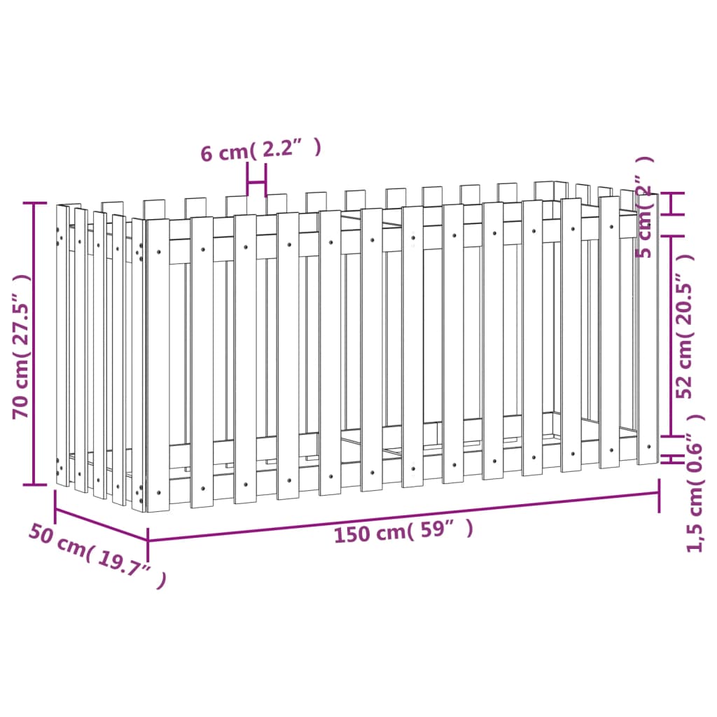 Garden Raised Bed with Fence Design 150x50x70 cm Solid Wood Douglas