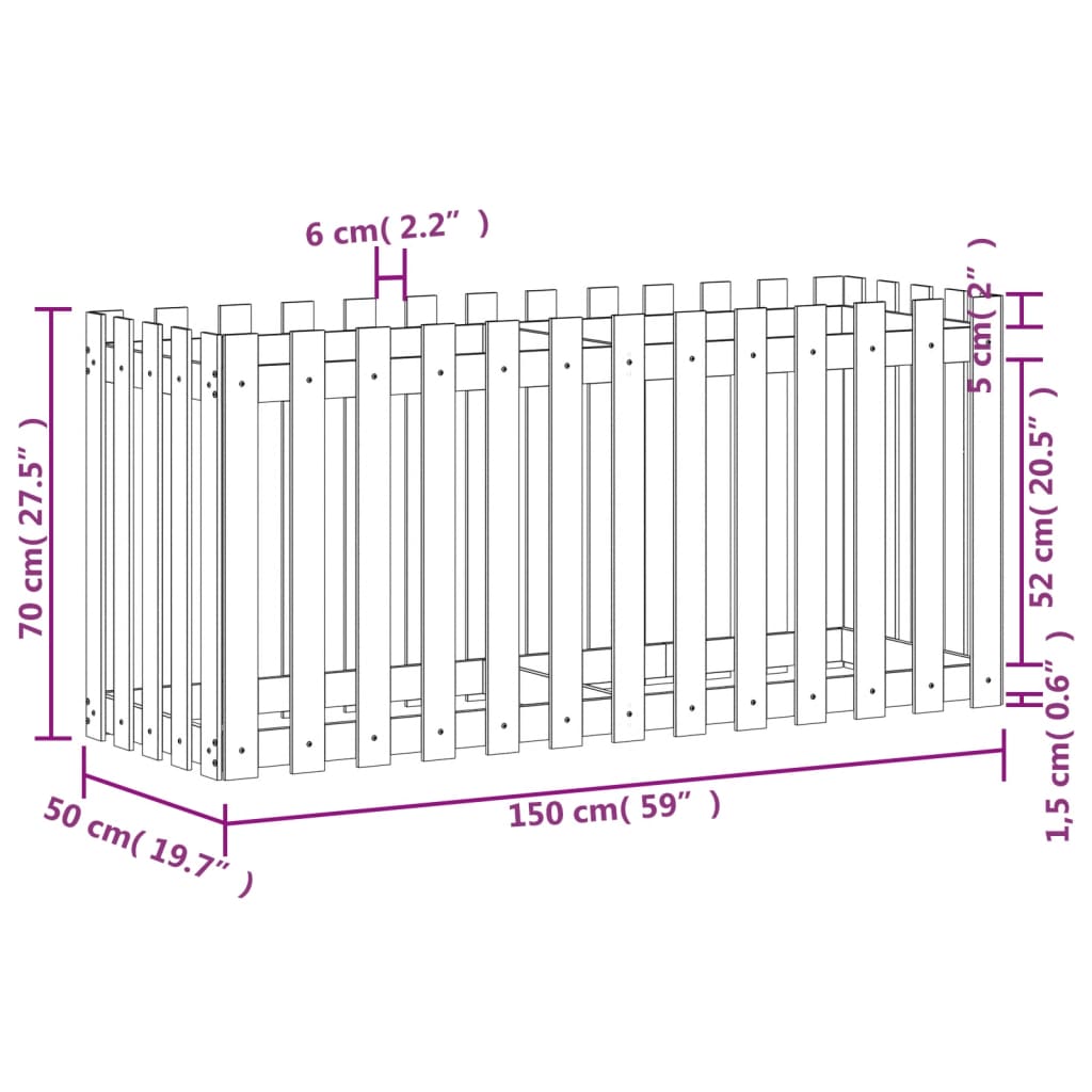 Garden Raised Bed with Fence Design 150x50x70 cm Impregnated Wood Pine