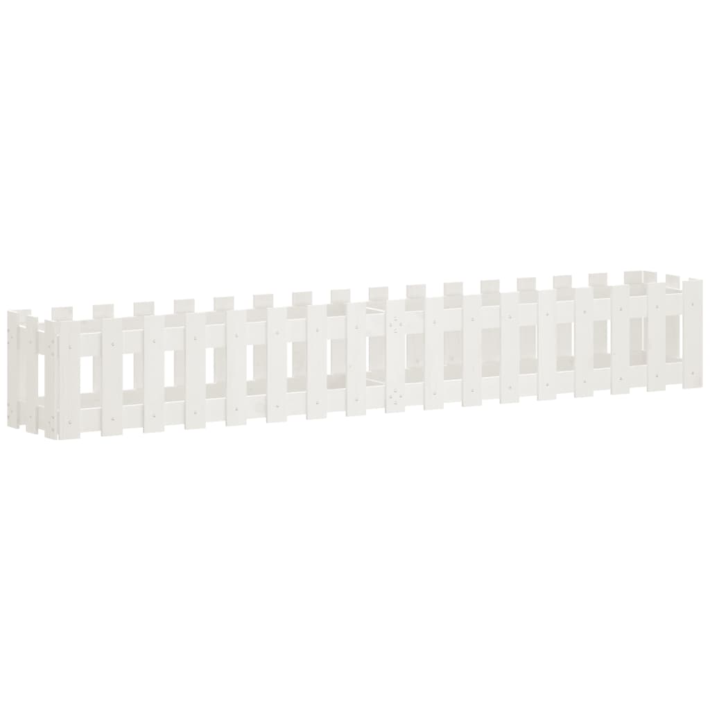 Garden Raised Bed with Fence Design White 200x30x30 cm Solid Wood Pine