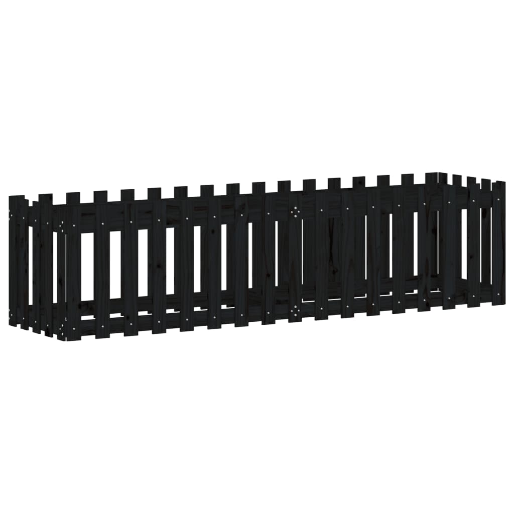 Garden Raised Bed with Fence Design Black 200x50x50 cm Solid Wood Pine