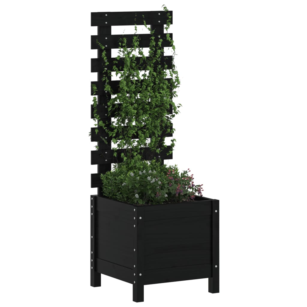 Garden Planter with Rack Black 39x39.5x114 cm Solid Wood Pine