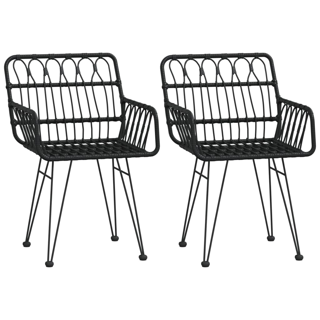 vidaXL Garden Chairs 2 pcs with Armrest Black 56x64x80 cm PE Rattan