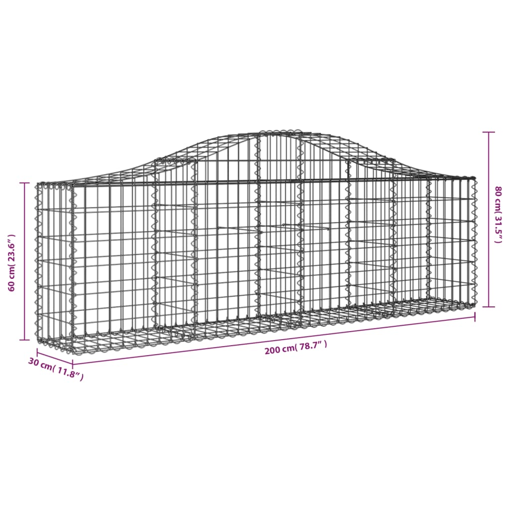 Arched Gabion Baskets 13 pcs 200x30x60/80 cm Galvanised Iron