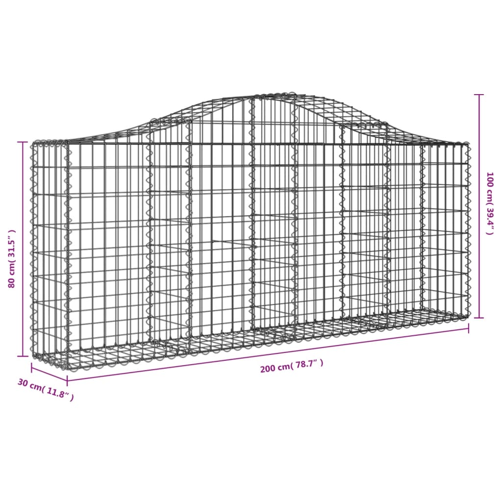 Arched Gabion Baskets 12 pcs 200x30x80/100 cm Galvanised Iron