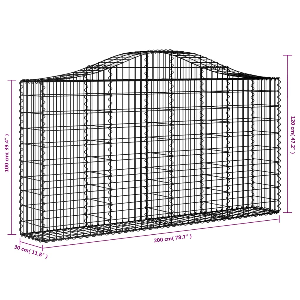 Arched Gabion Baskets 18 pcs 200x30x100/120 cm Galvanised Iron