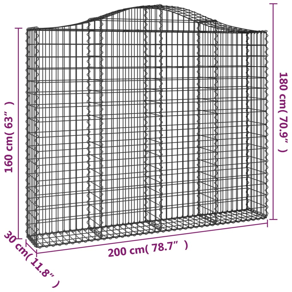 Arched Gabion Baskets 7 pcs 200x30x160/180 cm Galvanised Iron