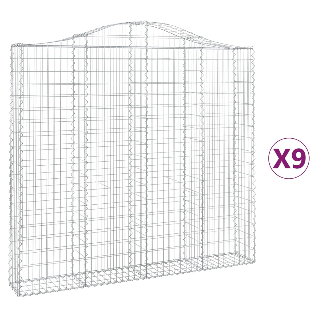 Arched Gabion Baskets 9 pcs 200x30x180/200 cm Galvanised Iron