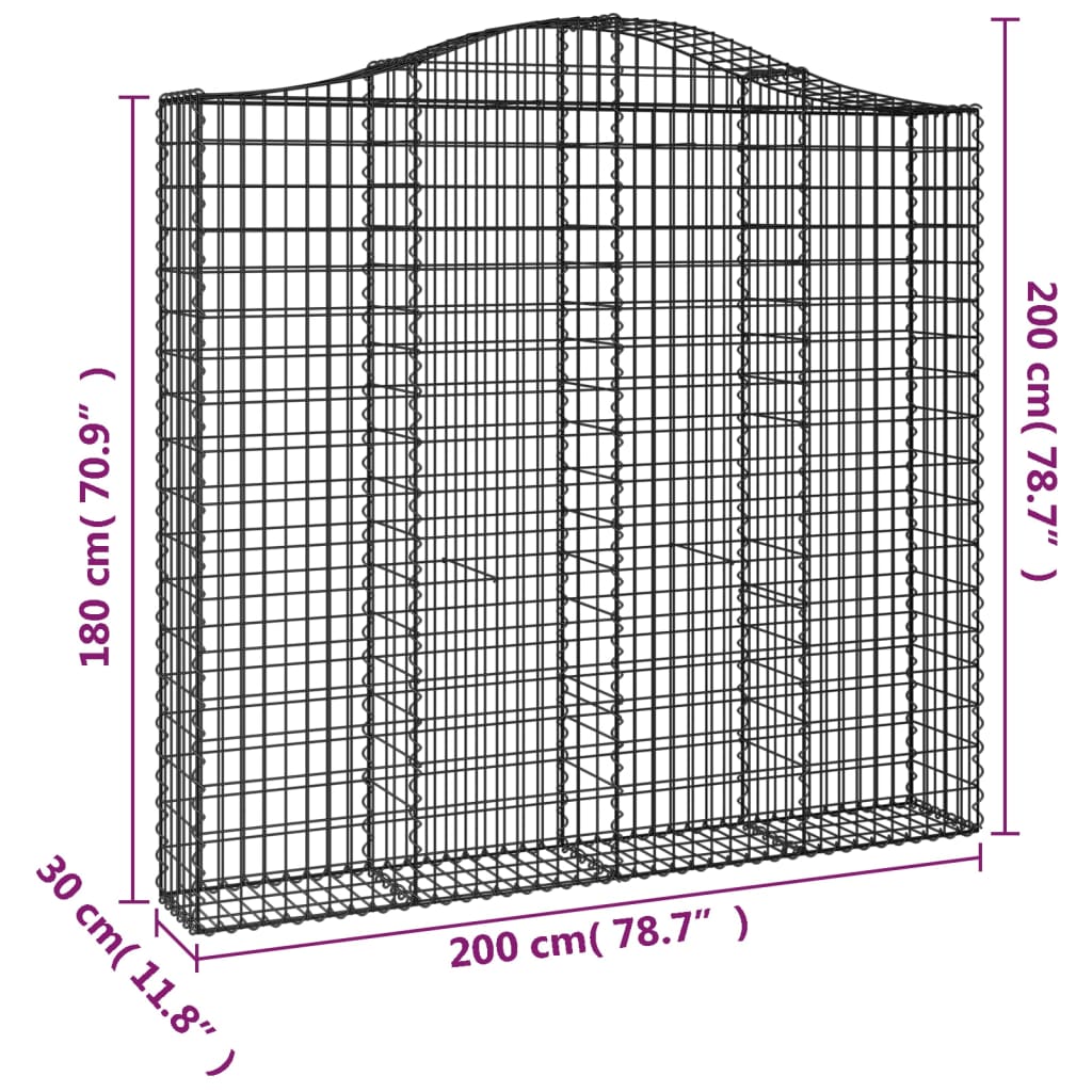 Arched Gabion Baskets 9 pcs 200x30x180/200 cm Galvanised Iron