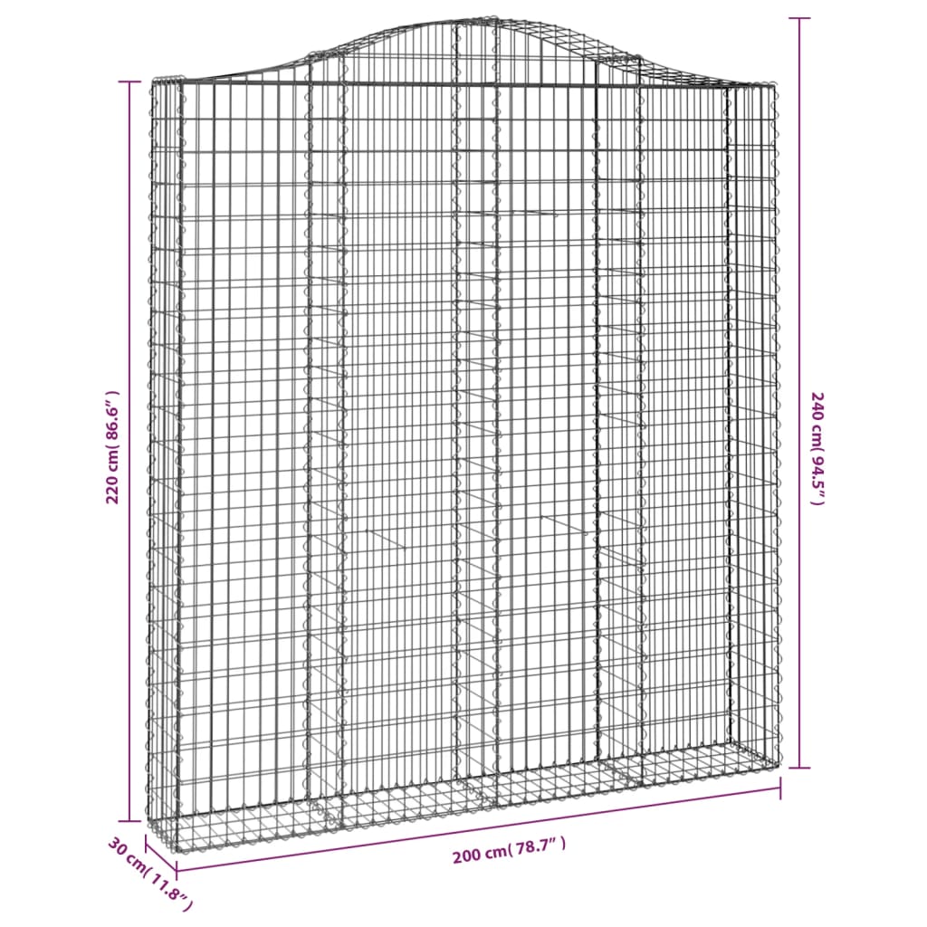 Arched Gabion Baskets 2 pcs 200x30x220/240 cm Galvanised Iron