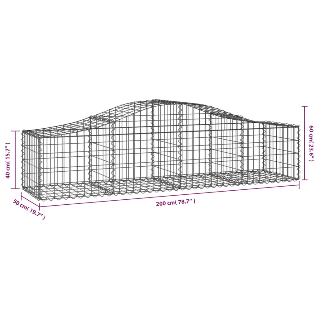 Arched Gabion Baskets 5 pcs 200x50x40/60 cm Galvanised Iron