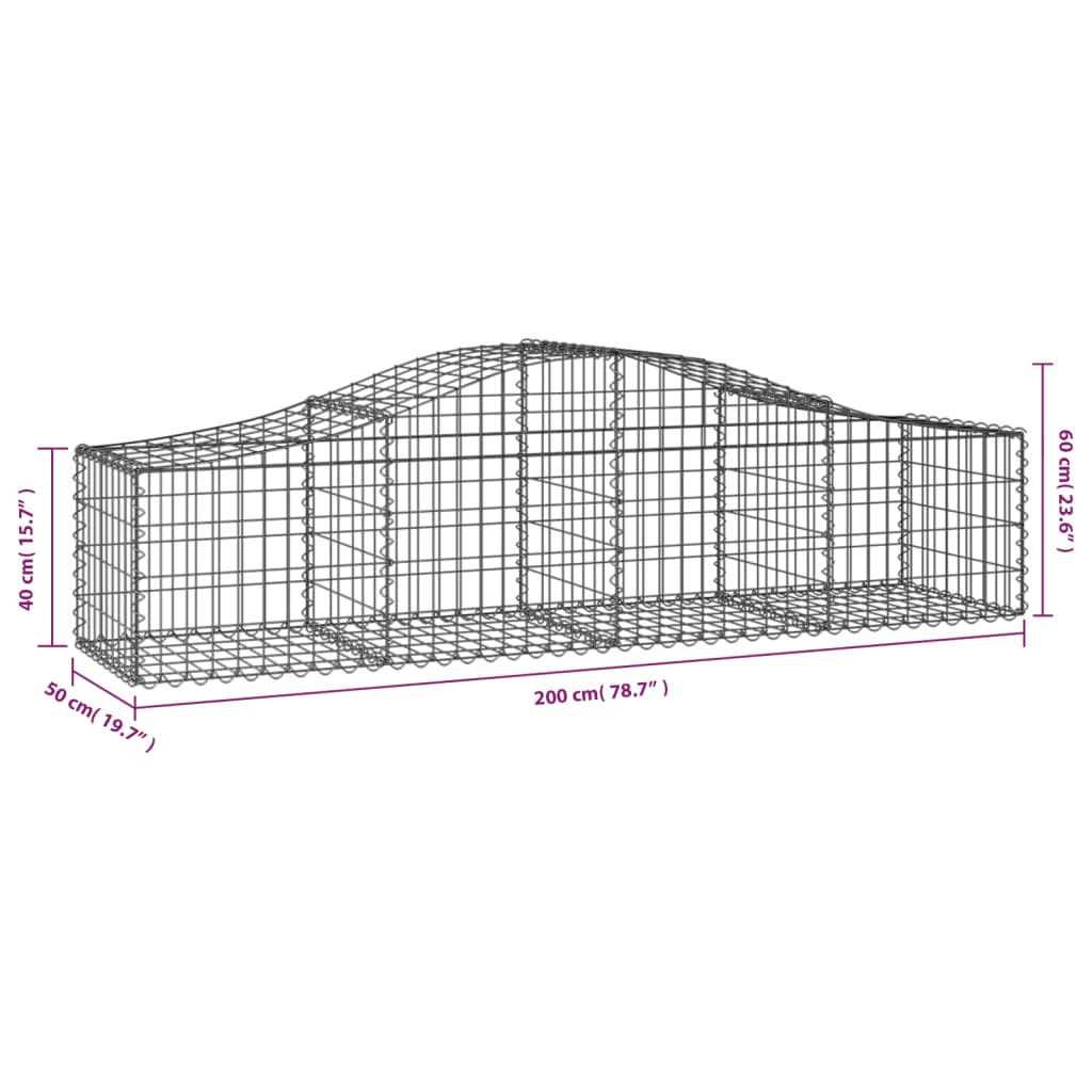Arched Gabion Baskets 9 pcs 200x50x40/60 cm Galvanised Iron
