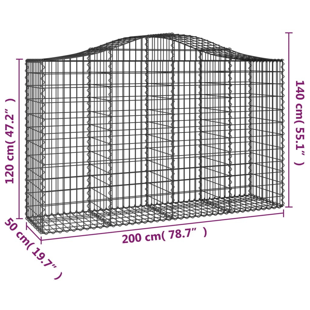 Arched Gabion Baskets 25 pcs 200x50x120/140 cm Galvanised Iron