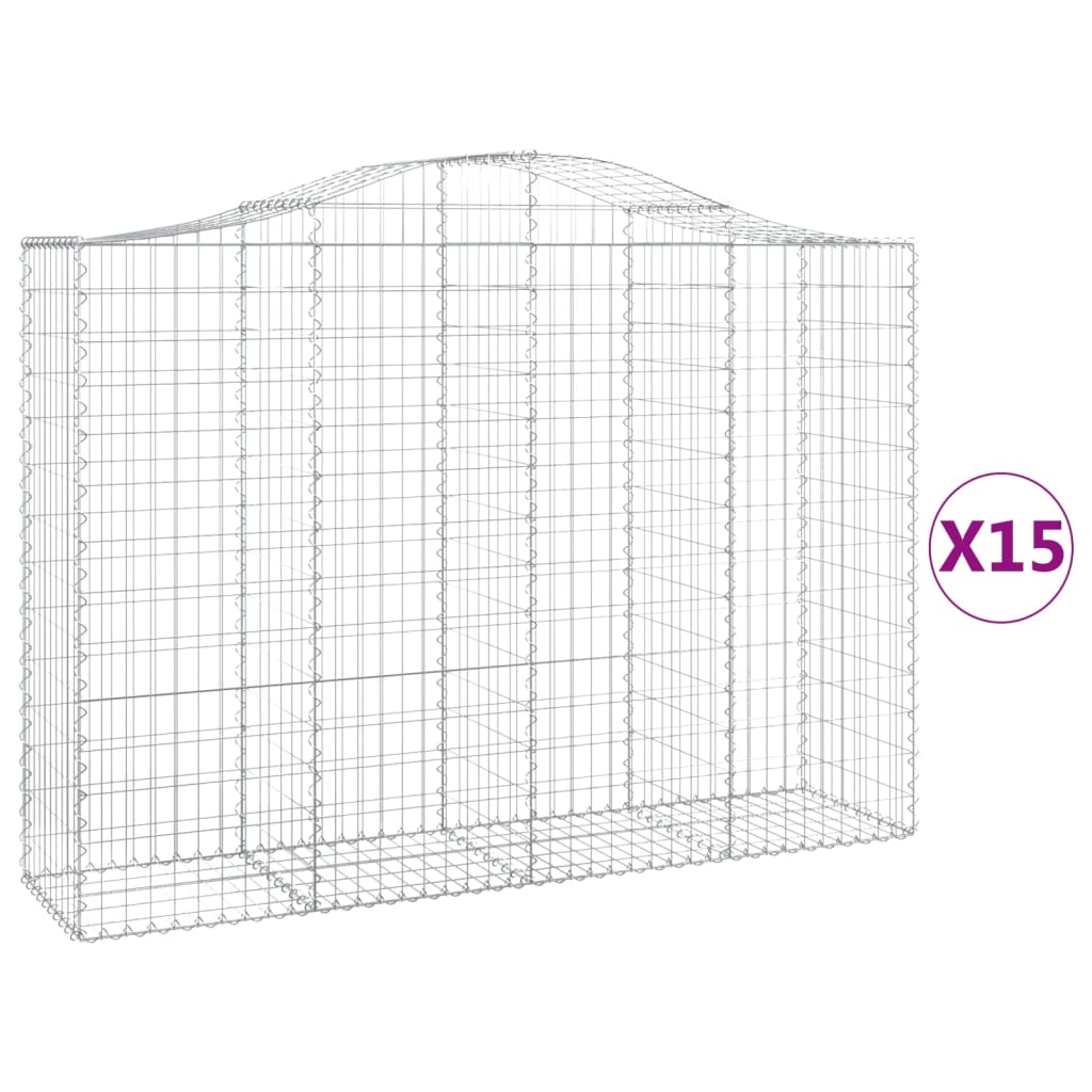 Arched Gabion Baskets 15 pcs 200x50x140/160 cm Galvanised Iron