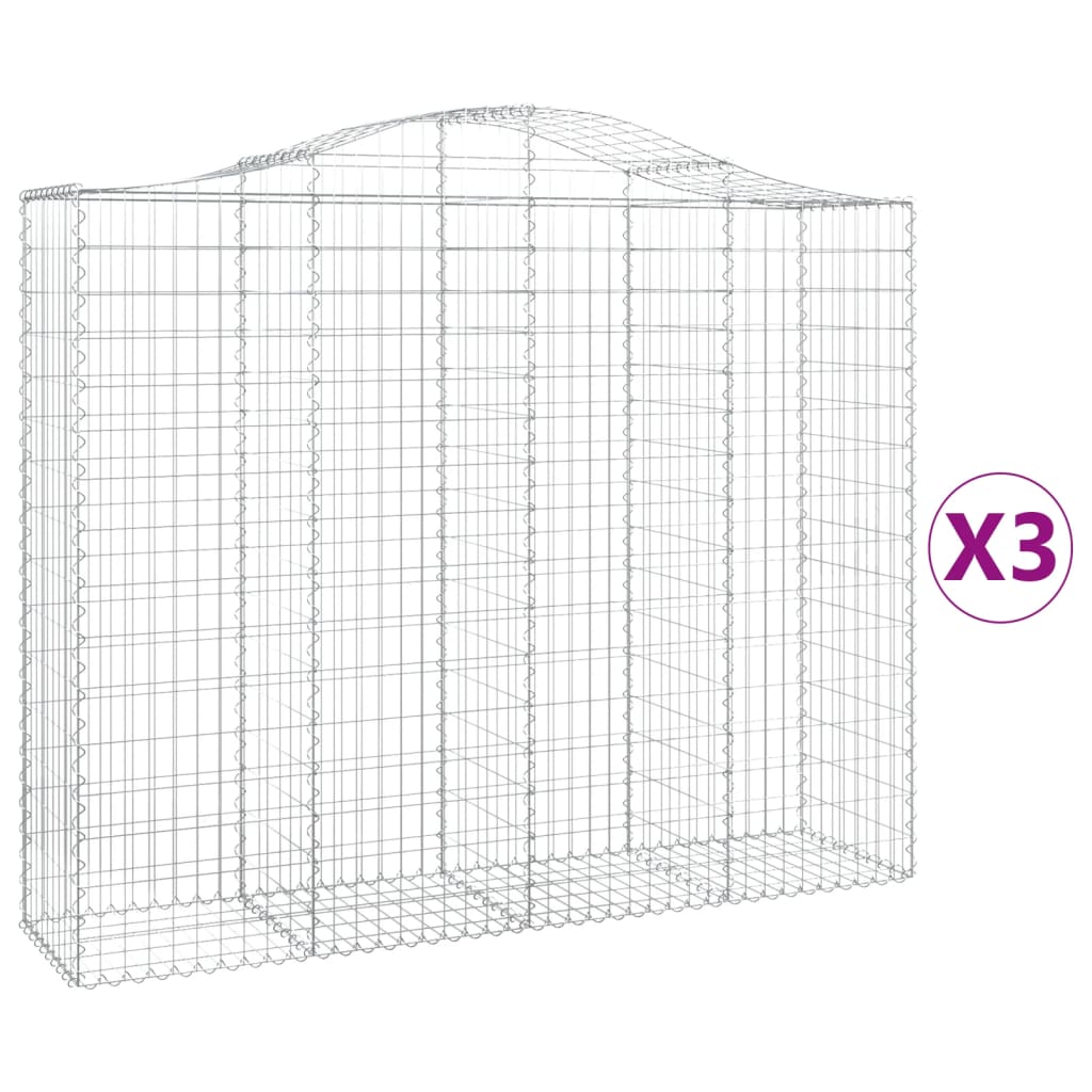 Arched Gabion Baskets 3 pcs 200x50x160/180 cm Galvanised Iron