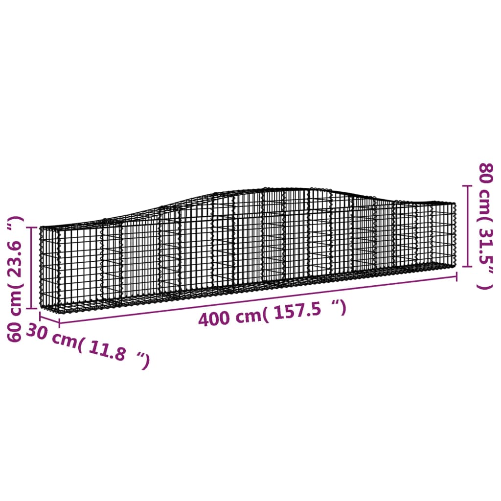 Arched Gabion Baskets 25 pcs 400x30x60/80 cm Galvanised Iron