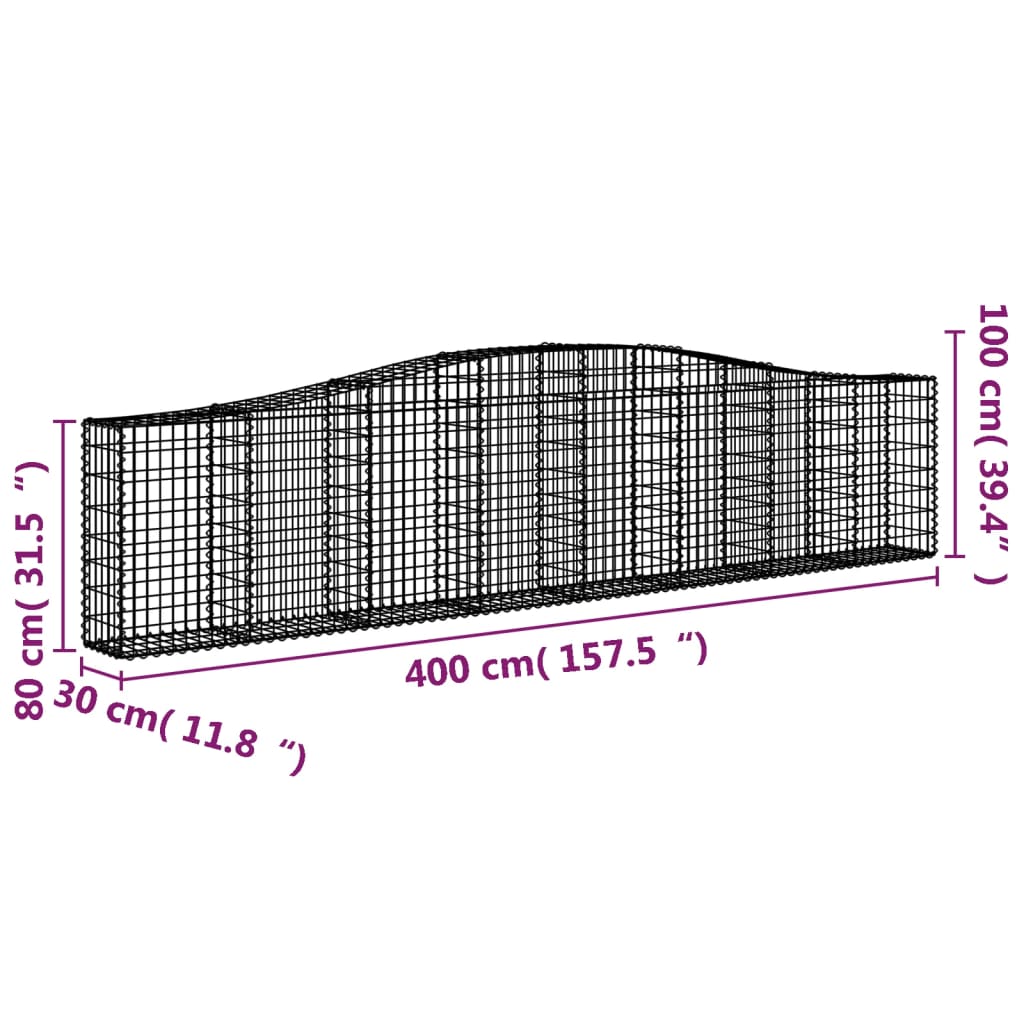 Arched Gabion Baskets 10 pcs 400x30x80/100 cm Galvanised Iron