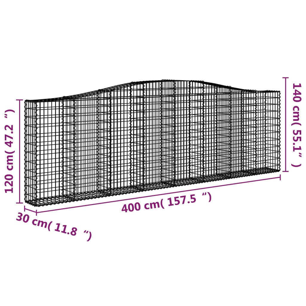 Arched Gabion Baskets 7 pcs 400x30x120/140 cm Galvanised Iron