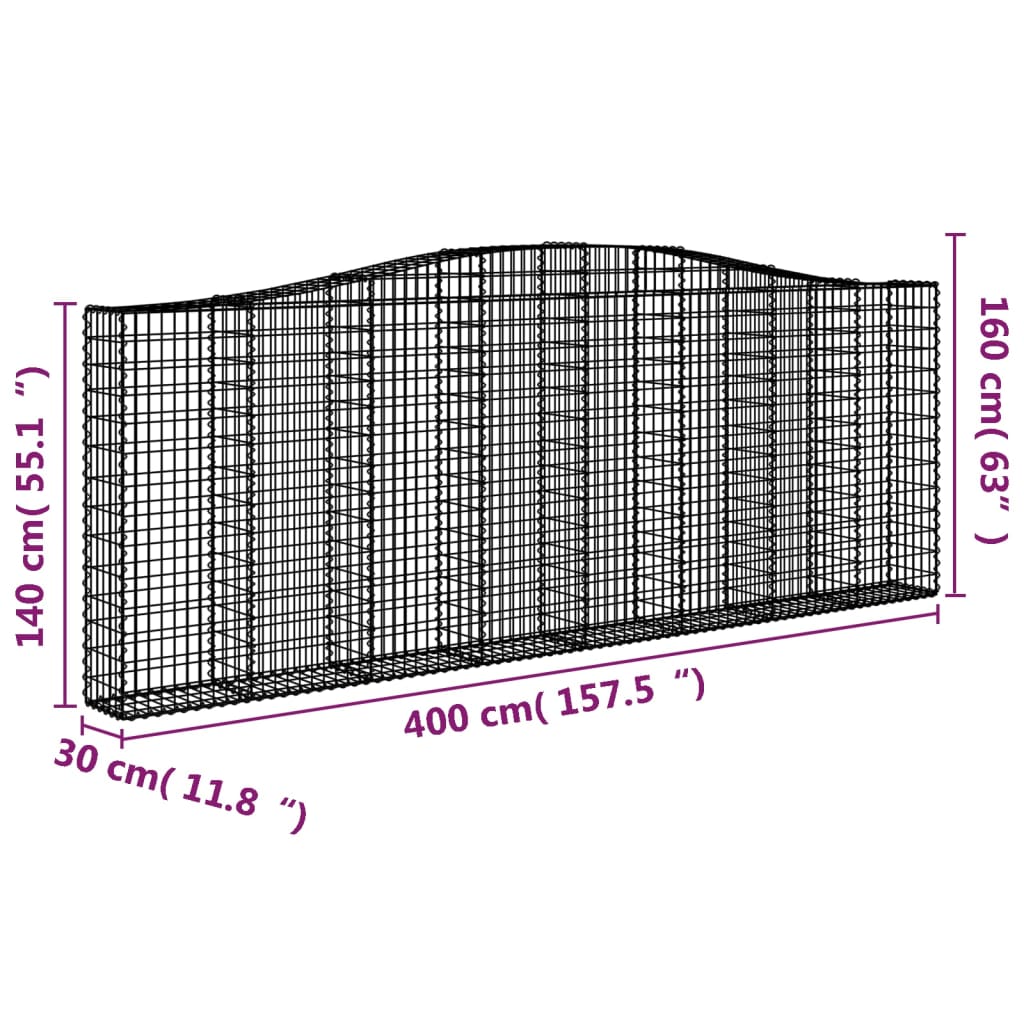Arched Gabion Baskets 6 pcs 400x30x140/160 cm Galvanised Iron