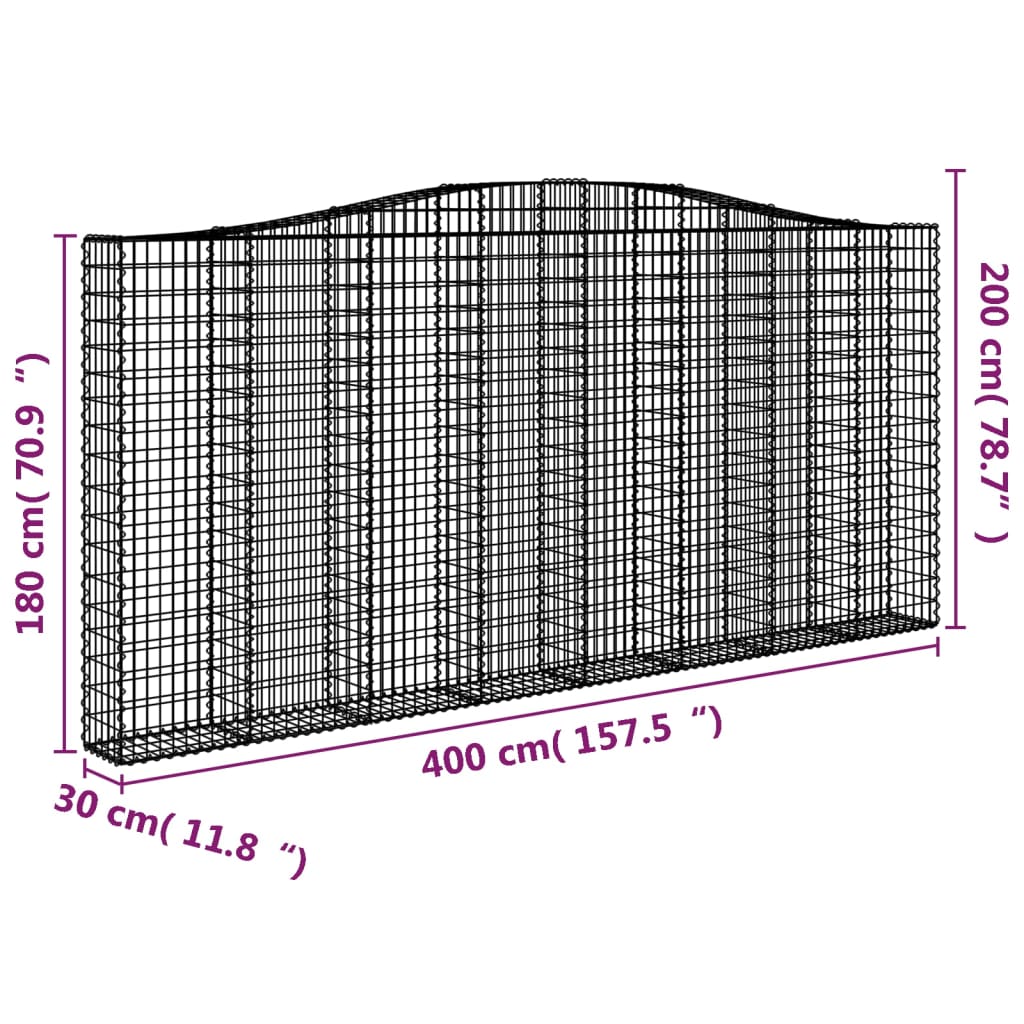 Arched Gabion Baskets 2 pcs 400x30x180/200 cm Galvanised Iron