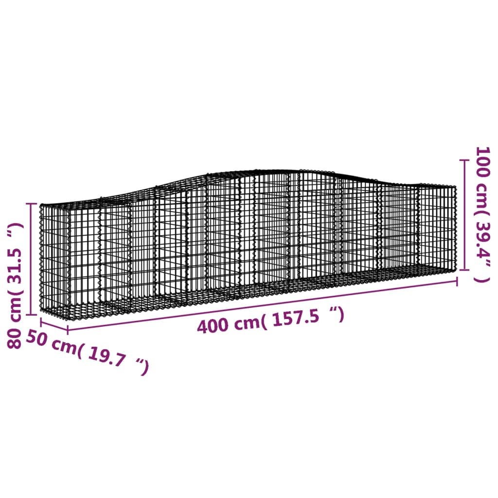 Arched Gabion Baskets 10 pcs 400x50x80/100 cm Galvanised Iron