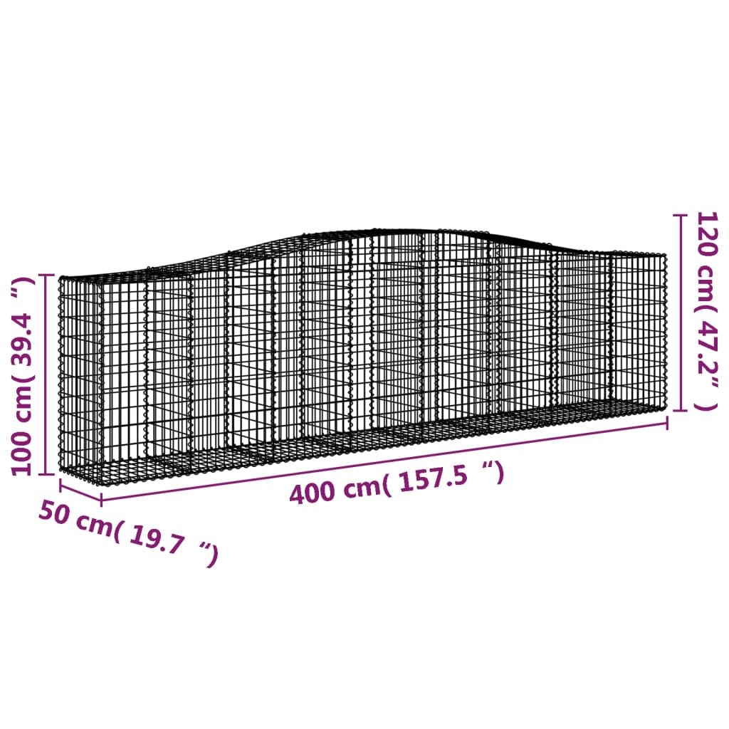 Arched Gabion Baskets 4 pcs 400x50x100/120 cm Galvanised Iron