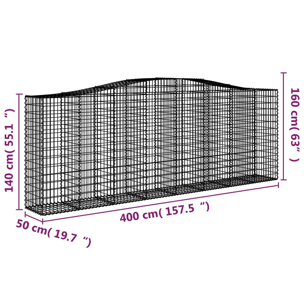 Arched Gabion Baskets 10 pcs 400x50x140/160 cm Galvanised Iron