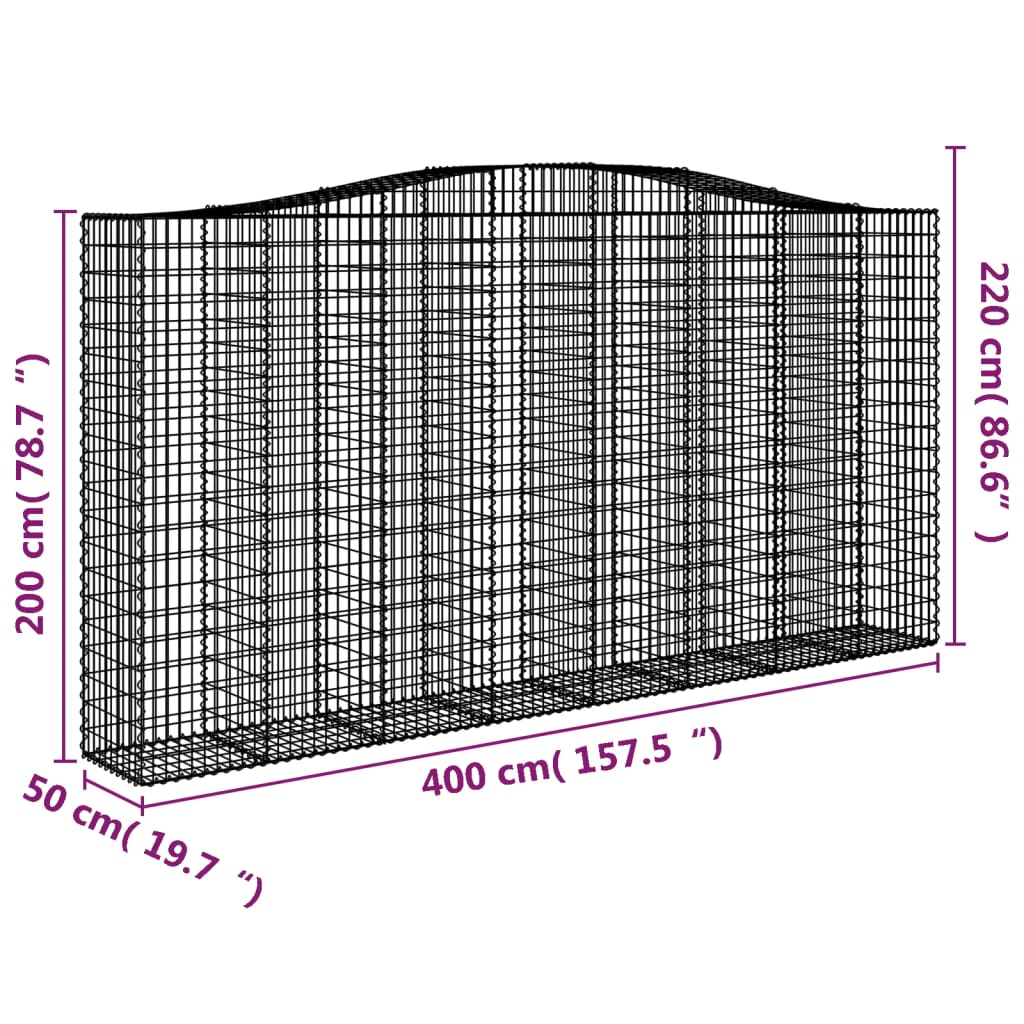 Arched Gabion Baskets 2 pcs 400x50x200/220 cm Galvanised Iron