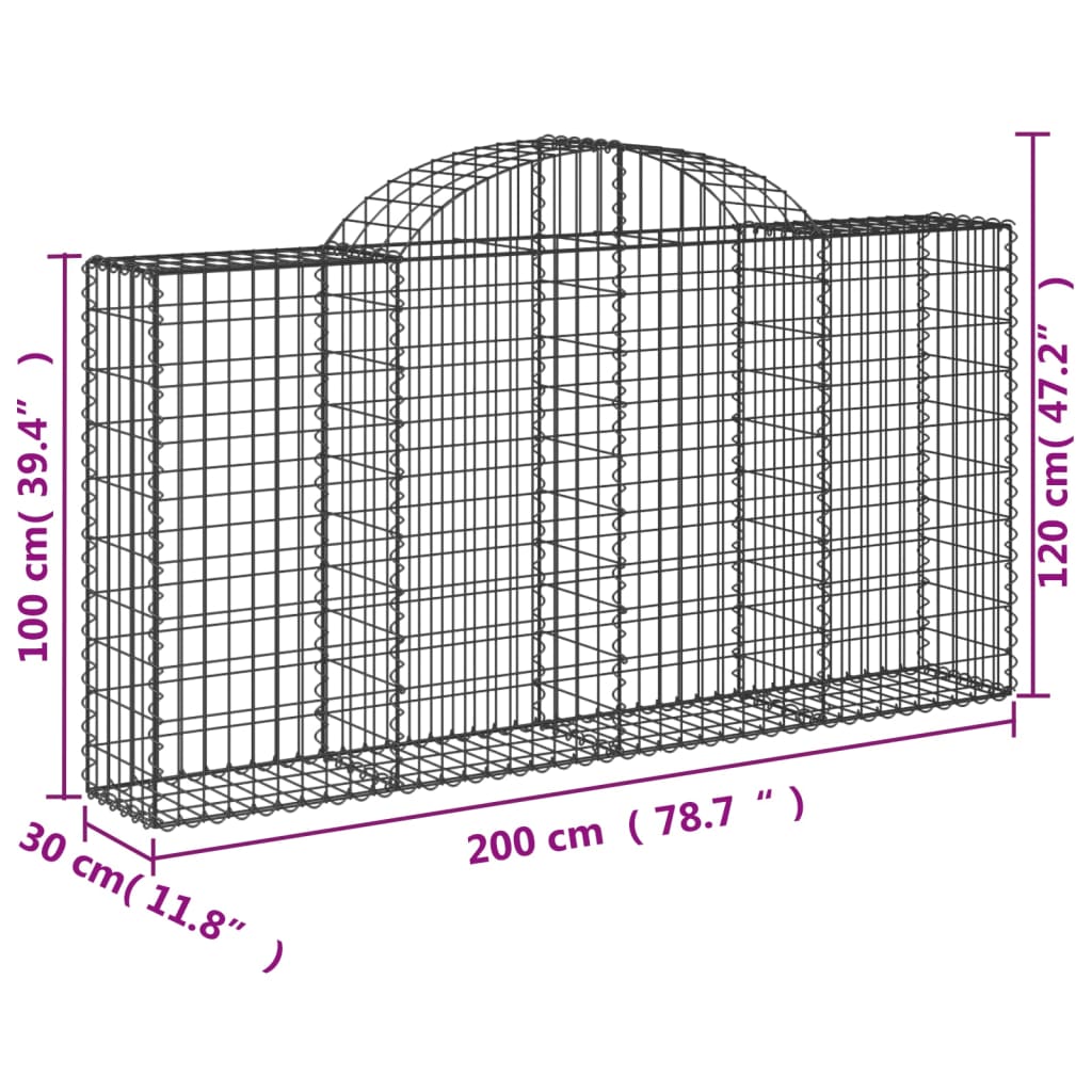 Arched Gabion Baskets 20 pcs 200x30x100/120 cm Galvanised Iron