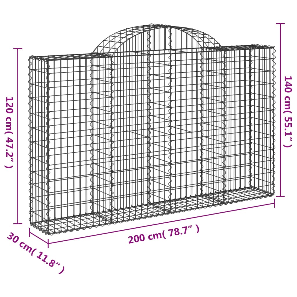 Arched Gabion Baskets 8 pcs 200x30x120/140 cm Galvanised Iron